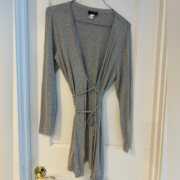 Grey Jersey knit sweater with ties. Soft, stretchy and stylish. - Picture 2 of 3